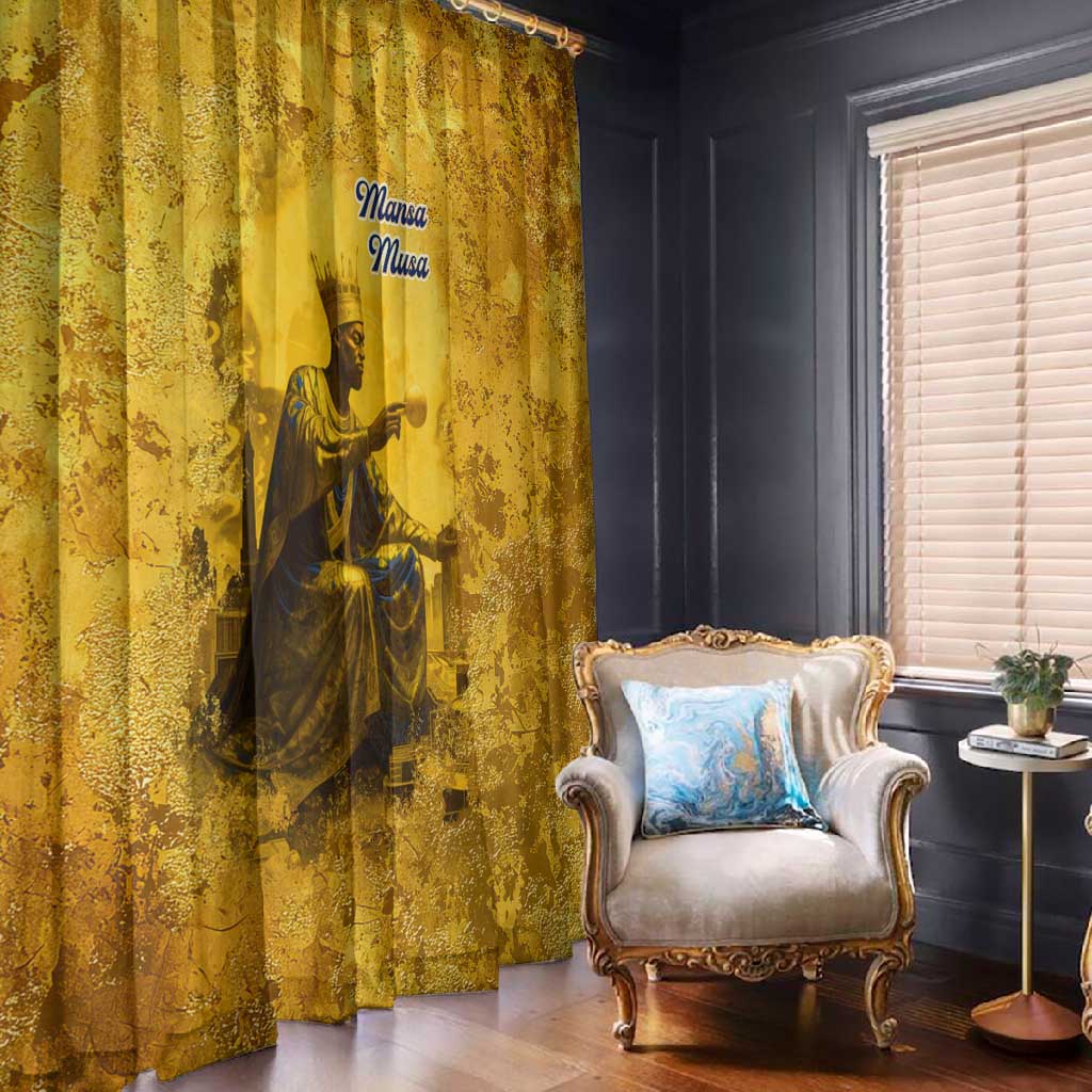 Mansa Musa Window Curtain Golden Legacy Theme Ancient Map Regal Portrait of Mali Emperor Timbuktu - African Pride