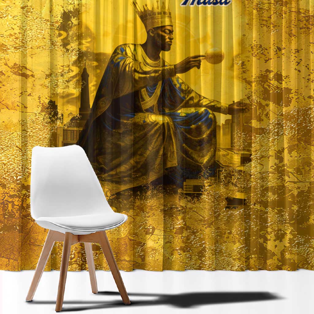 Mansa Musa Window Curtain Golden Legacy Theme Ancient Map Regal Portrait of Mali Emperor Timbuktu - African Pride