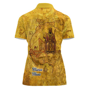 Mansa Musa Women Polo Shirt Golden Legacy Theme Ancient Map Regal Portrait of Mali Emperor Timbuktu - African Pride