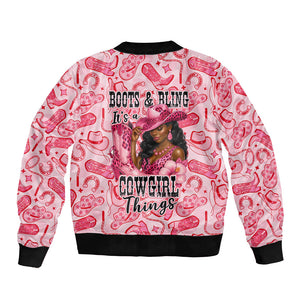 Black Cowgirl Bomber Jacket Boots And Bling - Pink Leopard Western Diva Melanin