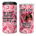 Black Cowgirl 4 in 1 Can Cooler Tumbler Boots And Bling - Pink Leopard Western Diva Melanin