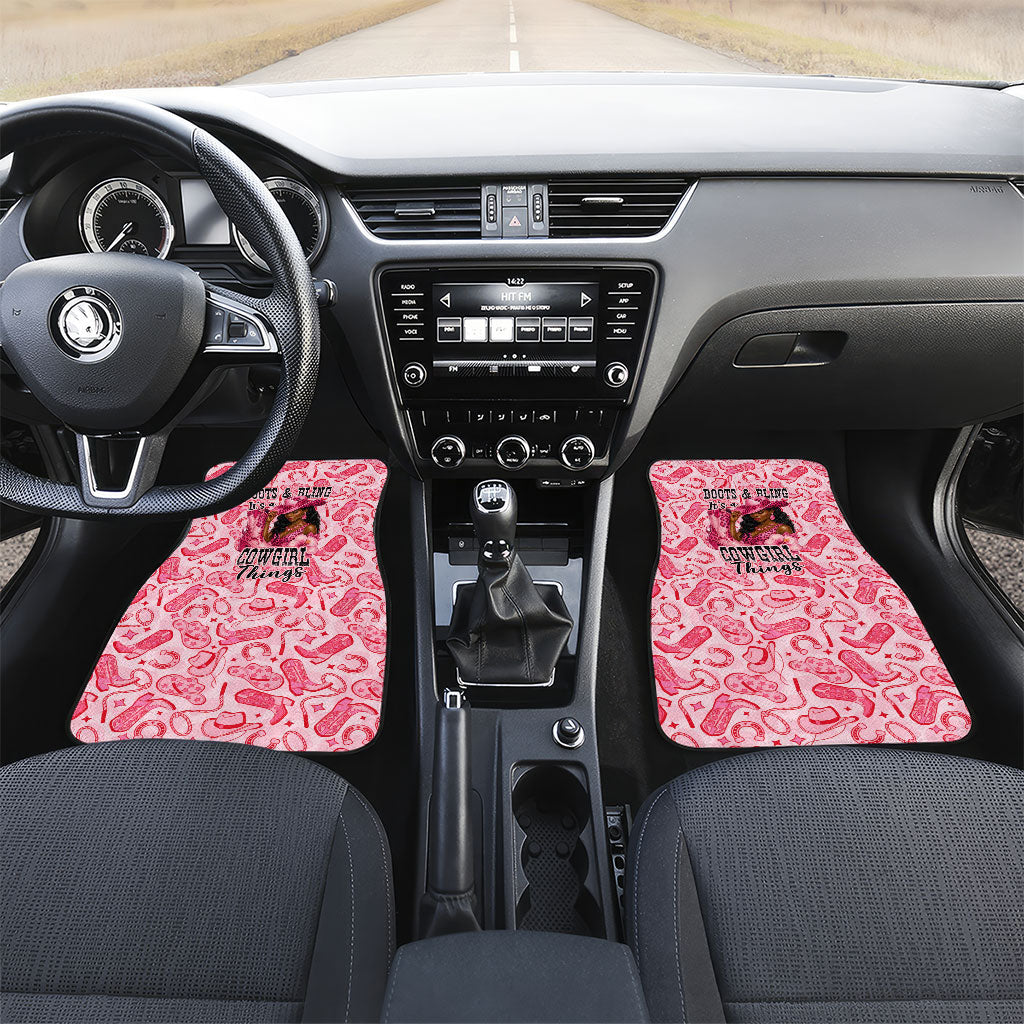 Black Cowgirl Car Mats Boots And Bling - Pink Leopard Western Diva Melanin