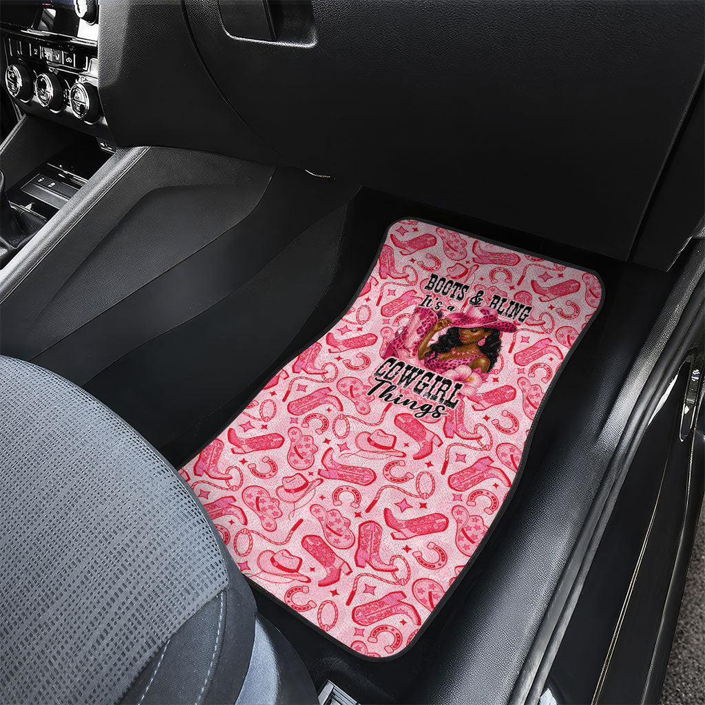 Black Cowgirl Car Mats Boots And Bling - Pink Leopard Western Diva Melanin