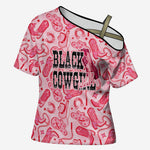 Black Cowgirl Cross Shoulder Shirt Boots And Bling - Pink Leopard Western Diva Melanin