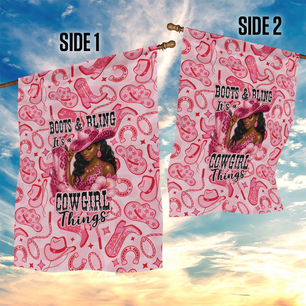Black Cowgirl Garden Flag Boots And Bling - Pink Leopard Western Diva Melanin