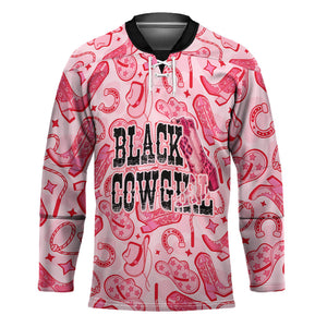 Black Cowgirl Hockey Jersey Boots And Bling - Pink Leopard Western Diva Melanin