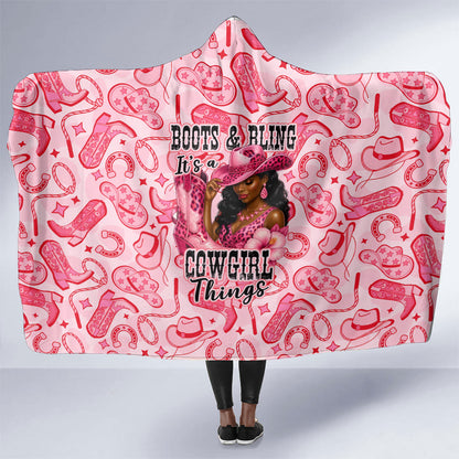 Black Cowgirl Hooded Blanket Boots And Bling - Pink Leopard Western Diva Melanin