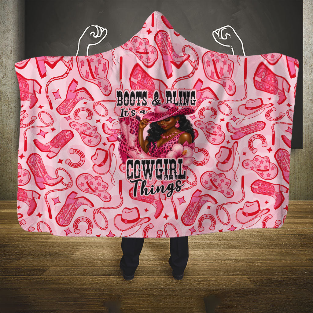 Black Cowgirl Hooded Blanket Boots And Bling - Pink Leopard Western Diva Melanin