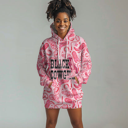Black Cowgirl Hoodie Dress Boots And Bling - Pink Leopard Western Diva Melanin