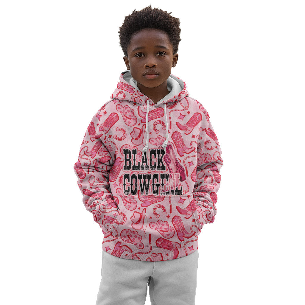 Black Cowgirl Kid Hoodie Boots And Bling - Pink Leopard Western Diva Melanin