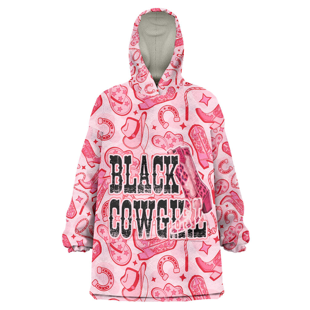 Black Cowgirl Kid Wearable Blanket Hoodie Boots And Bling - Pink Leopard Western Diva Melanin