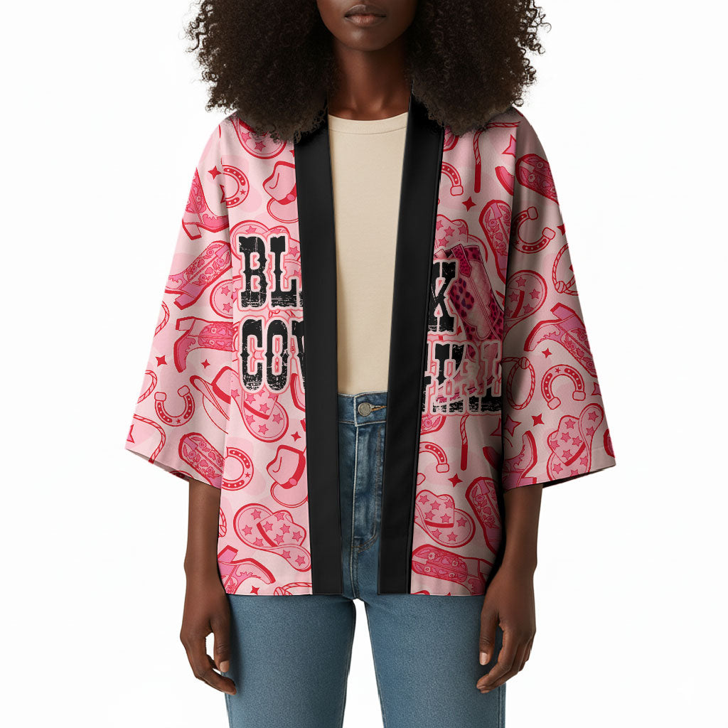 Black Cowgirl Kimono Boots And Bling - Pink Leopard Western Diva Melanin