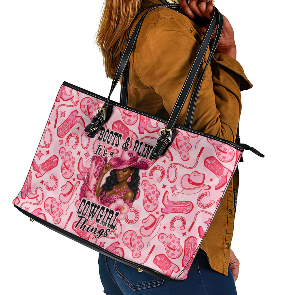 Black Cowgirl Leather Tote Bag Boots And Bling - Pink Leopard Western Diva Melanin
