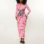 Black Cowgirl Long Sleeve Bodycon Dress Boots And Bling - Pink Leopard Western Diva Melanin
