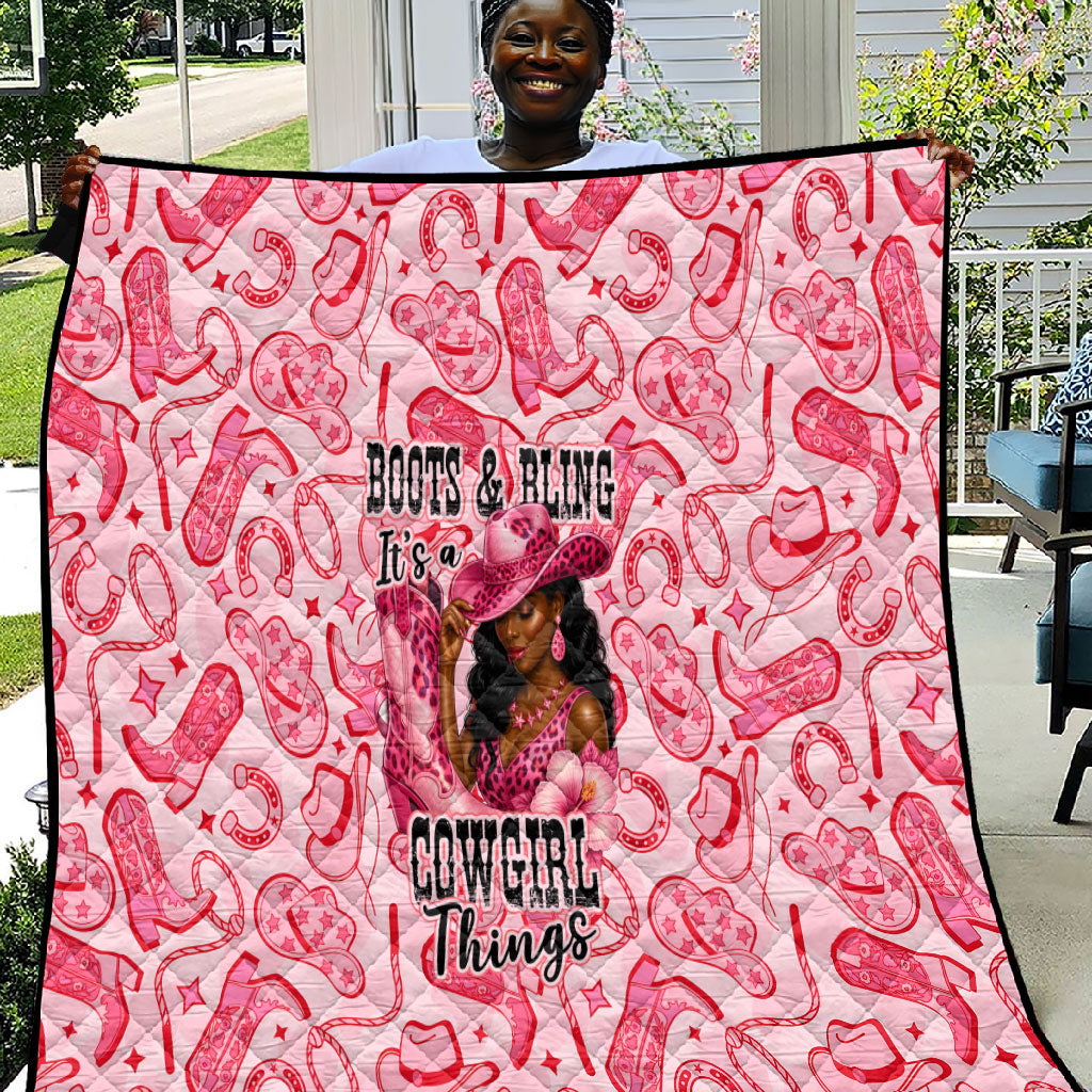 Black Cowgirl Quilt Boots And Bling - Pink Leopard Western Diva Melanin