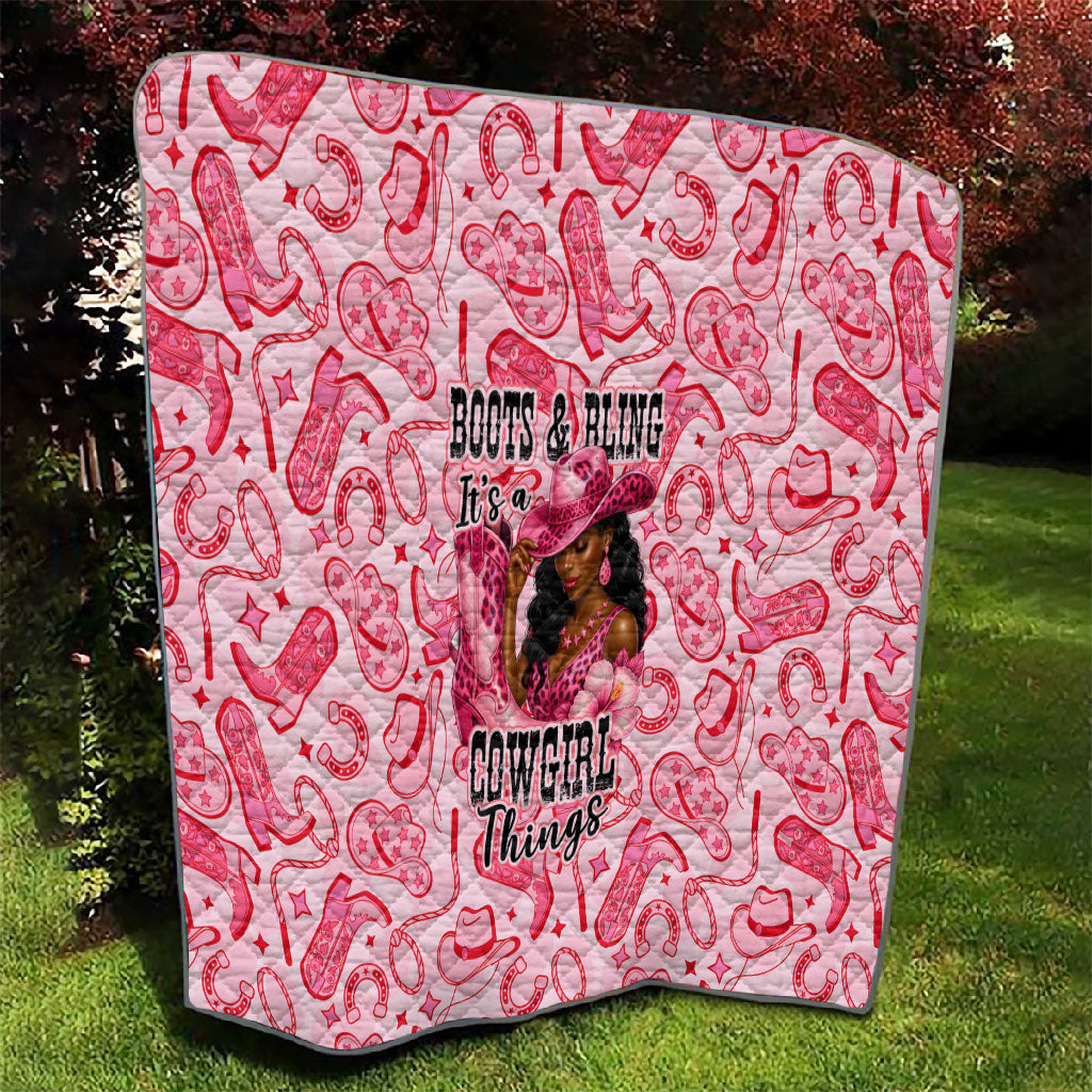 Black Cowgirl Quilt Boots And Bling - Pink Leopard Western Diva Melanin