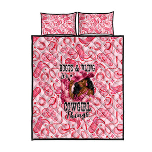 Black Cowgirl Quilt Bed Set Boots And Bling - Pink Leopard Western Diva Melanin
