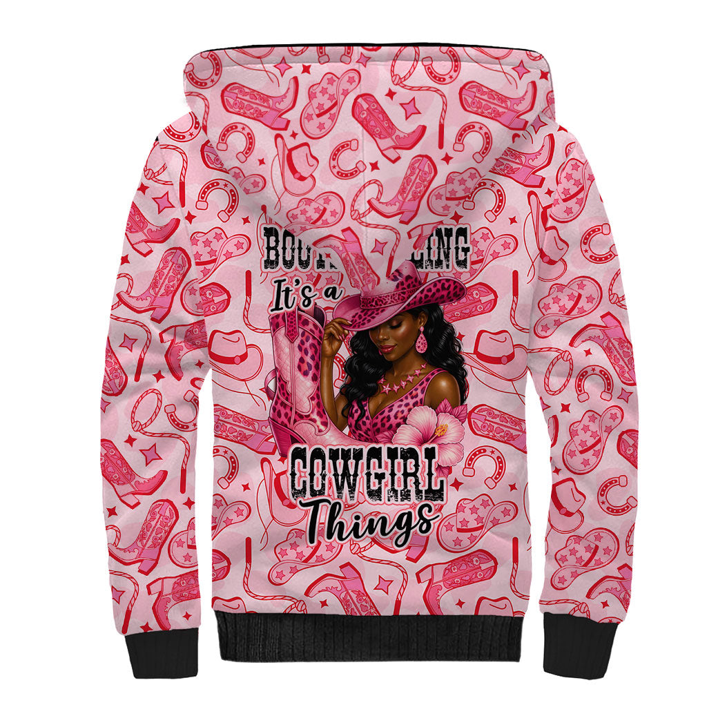 Black Cowgirl Sherpa Hoodie Boots And Bling - Pink Leopard Western Diva Melanin