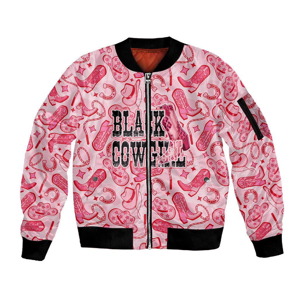 Black Cowgirl Sleeve Zip Bomber Jacket Boots And Bling - Pink Leopard Western Diva Melanin
