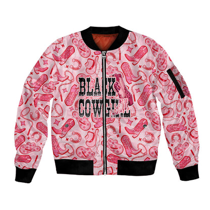 Black Cowgirl Sleeve Zip Bomber Jacket Boots And Bling - Pink Leopard Western Diva Melanin