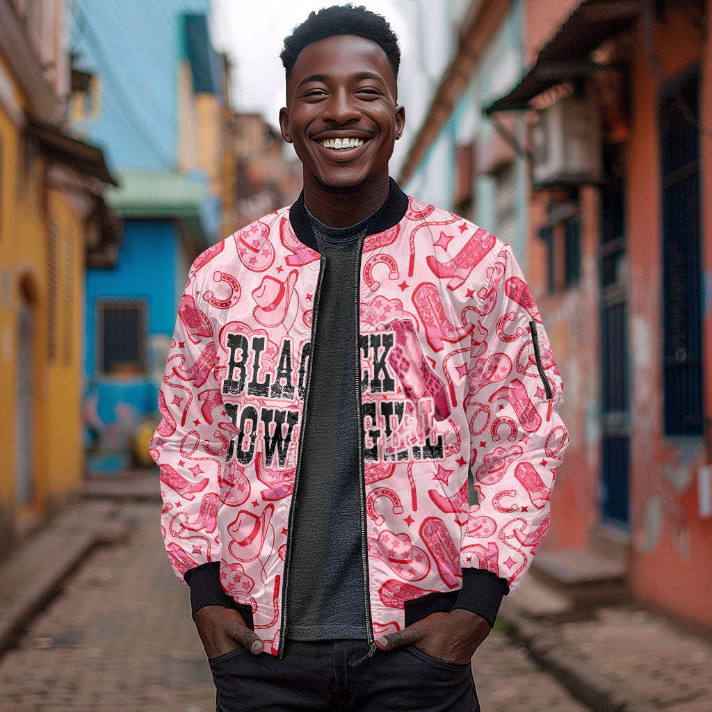 Black Cowgirl Sleeve Zip Bomber Jacket Boots And Bling - Pink Leopard Western Diva Melanin