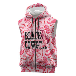 Black Cowgirl Sleeveless Zip Hoodie Boots And Bling - Pink Leopard Western Diva Melanin