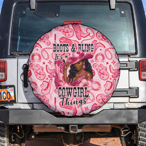Black Cowgirl Spare Tire Cover Boots And Bling - Pink Leopard Western Diva Melanin