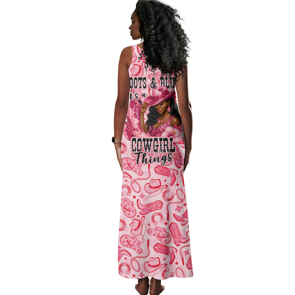Black Cowgirl Tank Maxi Dress Boots And Bling - Pink Leopard Western Diva Melanin