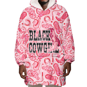 Black Cowgirl Wearable Blanket Hoodie Boots And Bling - Pink Leopard Western Diva Melanin