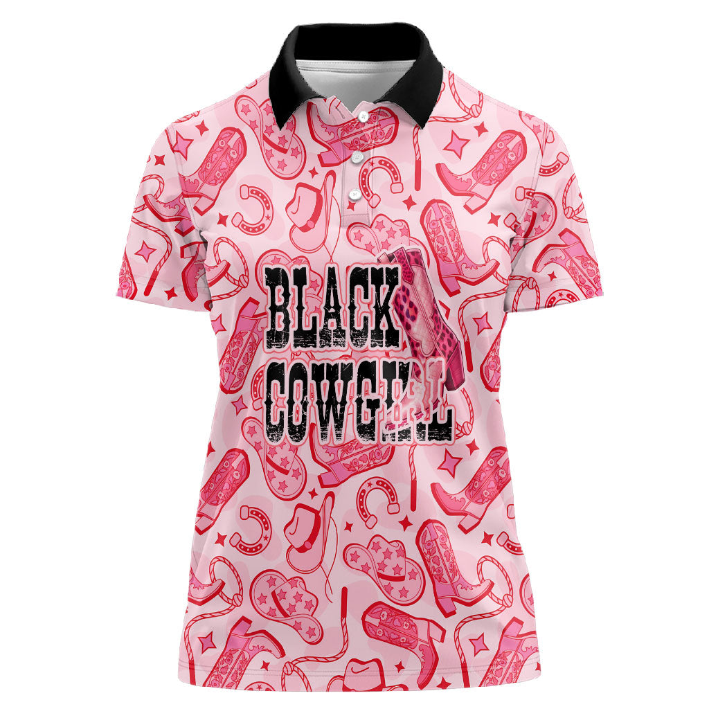 Black Cowgirl Women Polo Shirt Boots And Bling - Pink Leopard Western Diva Melanin