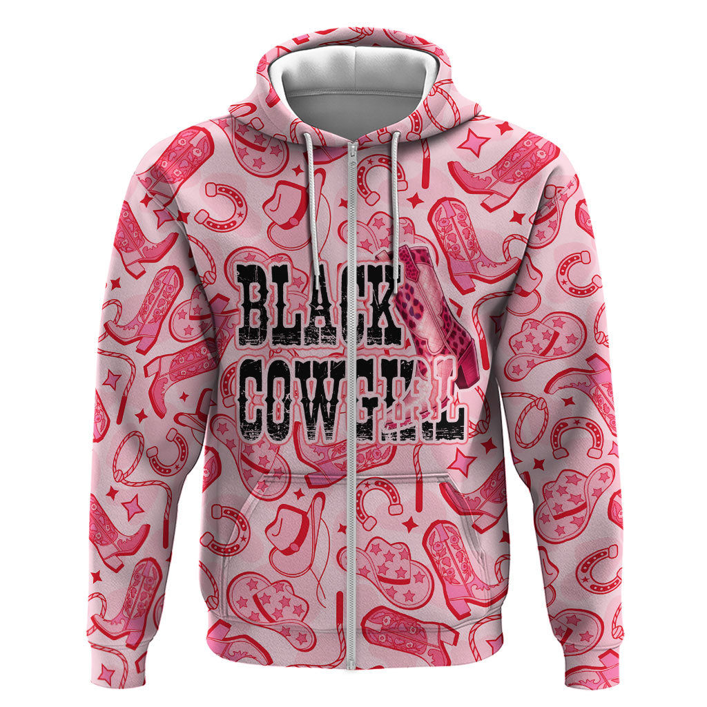 Black Cowgirl Zip Hoodie Boots And Bling - Pink Leopard Western Diva Melanin