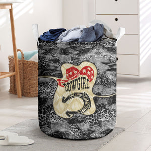 Black Cowgirl Lasso Horseshoe Laundry Basket Vintage Retro Leopard Animal