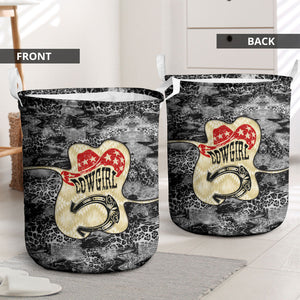 Black Cowgirl Lasso Horseshoe Laundry Basket Vintage Retro Leopard Animal