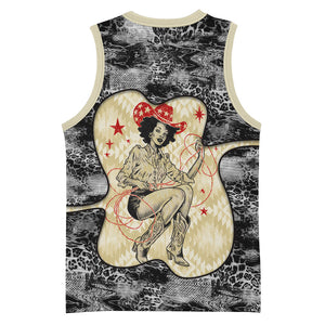 Black Cowgirl Lasso Horseshoe Basketball Jersey Vintage Retro Leopard Animal
