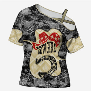 Black Cowgirl Lasso Horseshoe Cross Shoulder Shirt Vintage Retro Leopard Animal