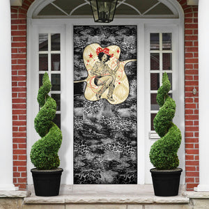 Black Cowgirl Lasso Horseshoe Door Cover Vintage Retro Leopard Animal