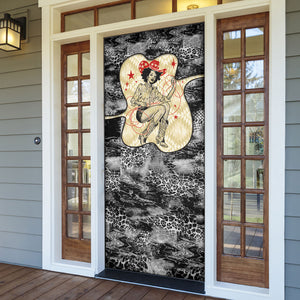 Black Cowgirl Lasso Horseshoe Door Cover Vintage Retro Leopard Animal