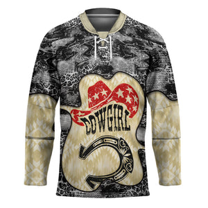 Black Cowgirl Lasso Horseshoe Hockey Jersey Vintage Retro Leopard Animal