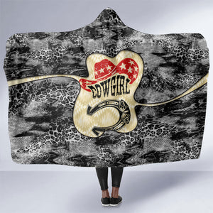 Black Cowgirl Lasso Horseshoe Hooded Blanket Vintage Retro Leopard Animal