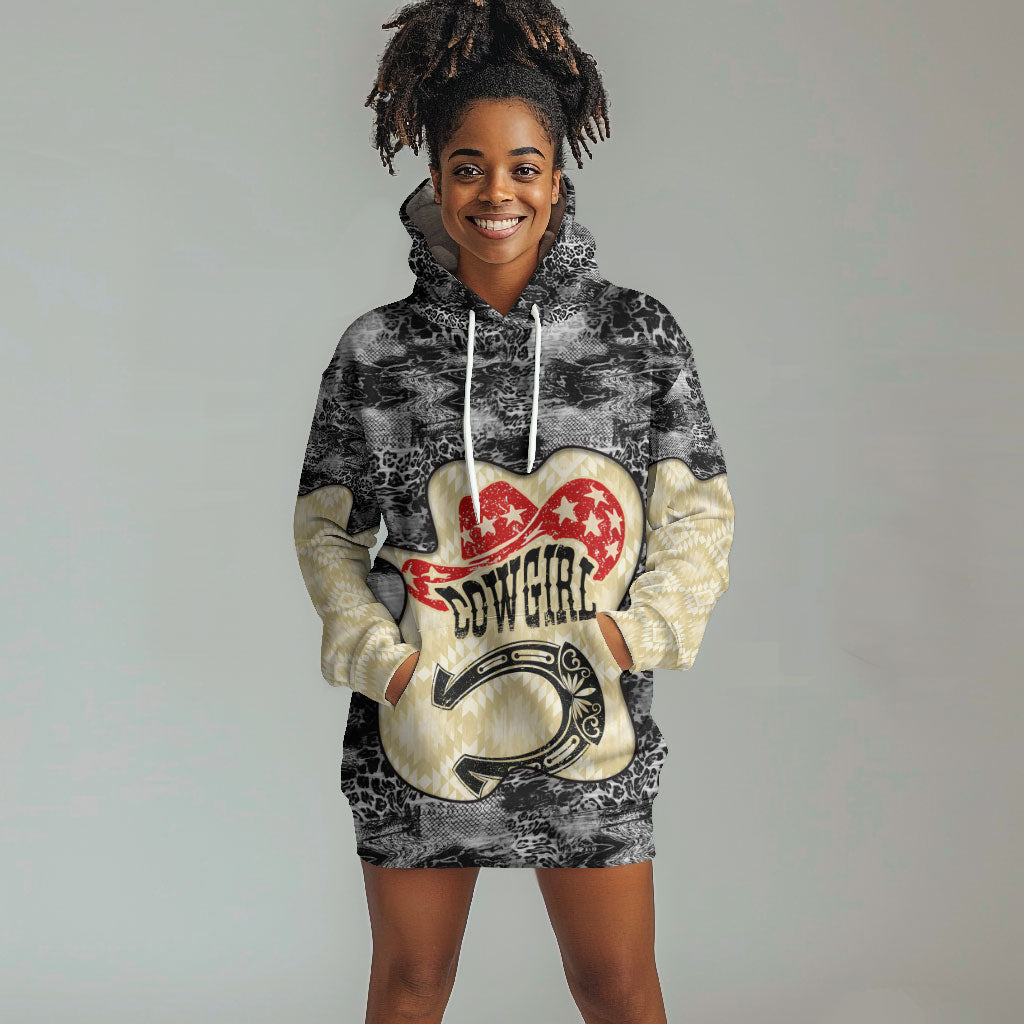 Black Cowgirl Lasso Horseshoe Hoodie Dress Vintage Retro Leopard Animal