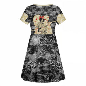 Black Cowgirl Lasso Horseshoe Kid Short Sleeve Dress Vintage Retro Leopard Animal