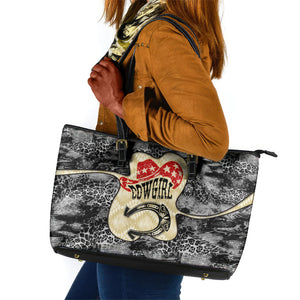 Black Cowgirl Lasso Horseshoe Leather Tote Bag Vintage Retro Leopard Animal