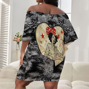 Black Cowgirl Lasso Horseshoe Off Shoulder Short Dress Vintage Retro Leopard Animal
