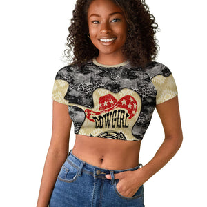 Black Cowgirl Lasso Horseshoe Raglan Cropped T shirt Vintage Retro Leopard Animal
