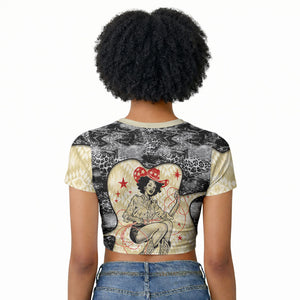 Black Cowgirl Lasso Horseshoe Raglan Cropped T shirt Vintage Retro Leopard Animal