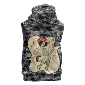 Black Cowgirl Lasso Horseshoe Sleeveless Zip Hoodie Vintage Retro Leopard Animal
