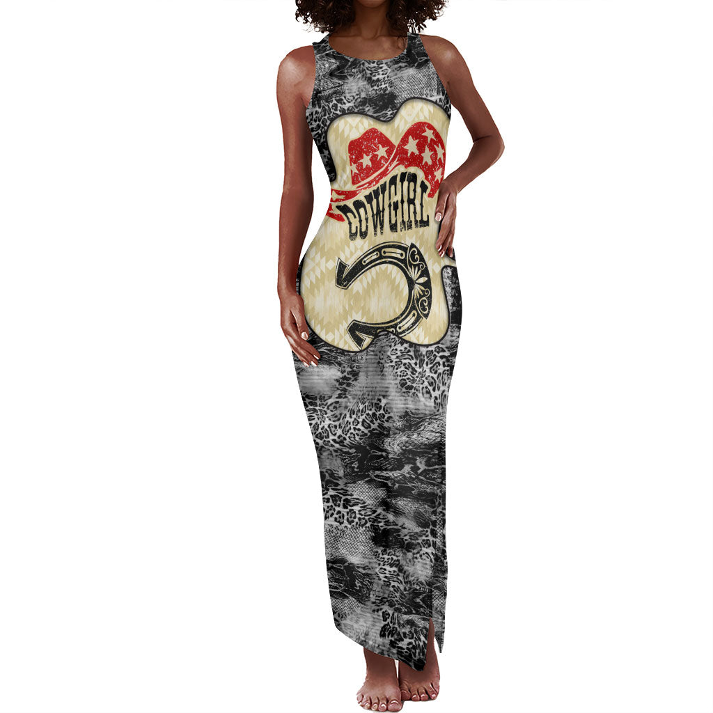 Black Cowgirl Lasso Horseshoe Tank Maxi Dress Vintage Retro Leopard Animal