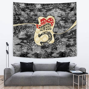 Black Cowgirl Lasso Horseshoe Tapestry Vintage Retro Leopard Animal