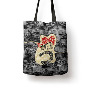 Black Cowgirl Lasso Horseshoe Tote Bag Vintage Retro Leopard Animal