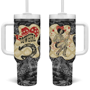 Black Cowgirl Lasso Horseshoe Tumbler With Handle Vintage Retro Leopard Animal